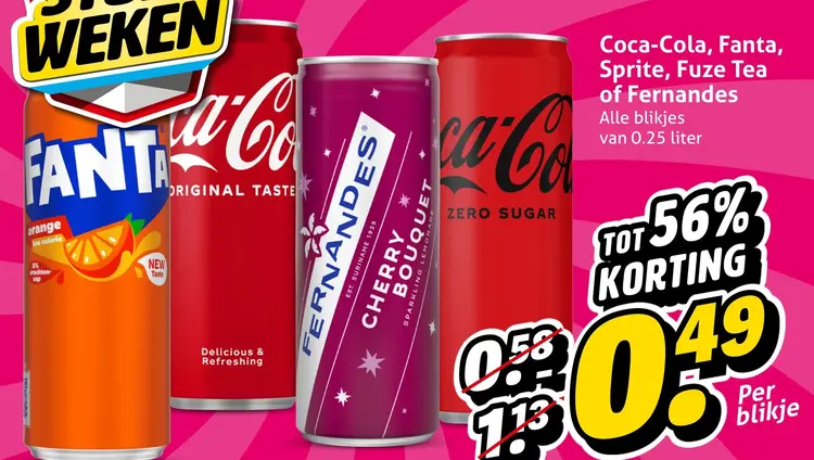 Aanbieding: Coca-Cola, Fanta, Sprite, Fuze Tea of Fernandes