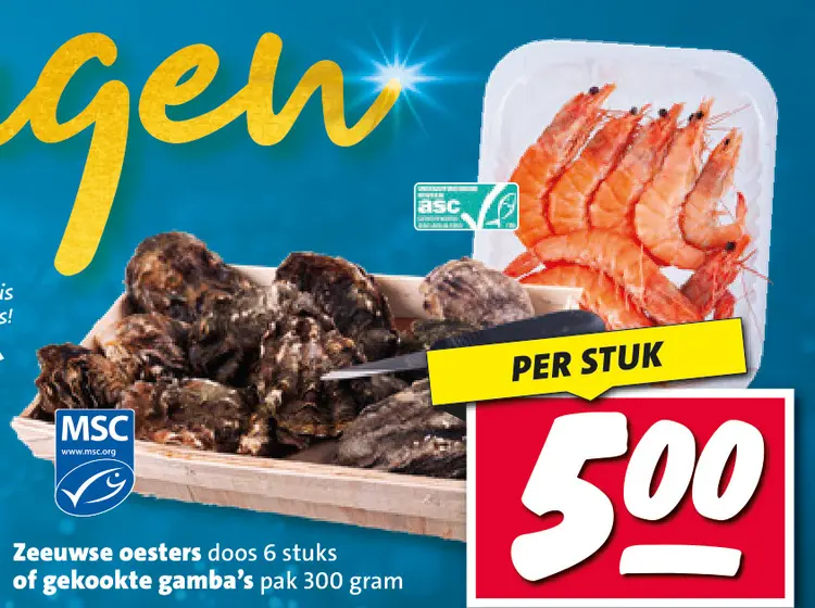 Aanbieding: Zeeuwse oesters of gekookte gamba's