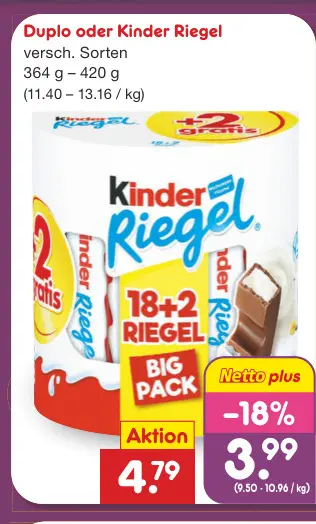 Aanbieding: Duplo oder Kinder Riegel