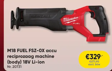 Promotie: M18 FUEL FSZ-OX accu reciprozaag machine (bod