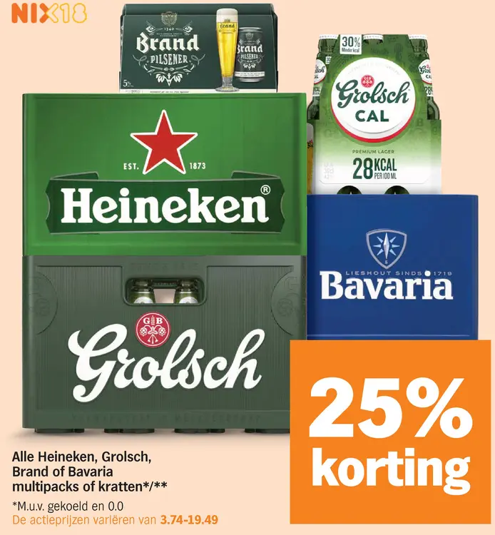 Aanbieding: Heineken, Grolsch, Brand of Bavaria multipack