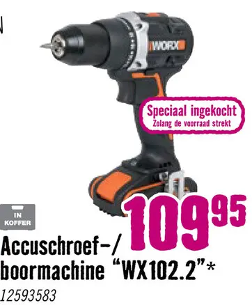 Aanbieding: Accuschroefboormachine WX102.2 (Incl. 2x 2,0Ah + lader) en 51-delige accessoireset