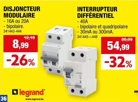 Offre: Legrand disjoncteur 2P 16A 6kA