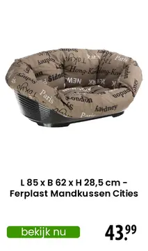 Aanbieding: L  85 x B 62 x H 28,5 cm - Ferplast Mandkussen Cities
