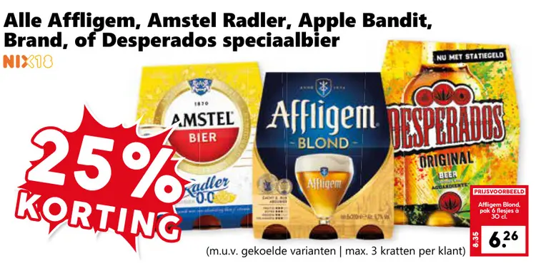 Aanbieding: Alle Affligem, Amstel Radler, Apple Bandit, Brand, of Desperados speciaalbier