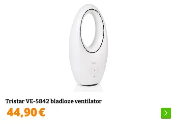 Aanbieding: Tristar VE-5842 bladloze ventilator
