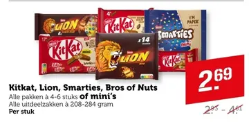 Aanbieding: Kitkat, Lion, Smarties, Bros of Nuts of mini's