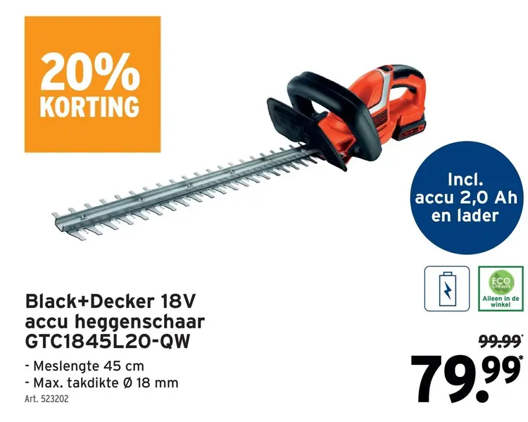 Promotie: 18V accu heggenschaar GTC1845L20-QW