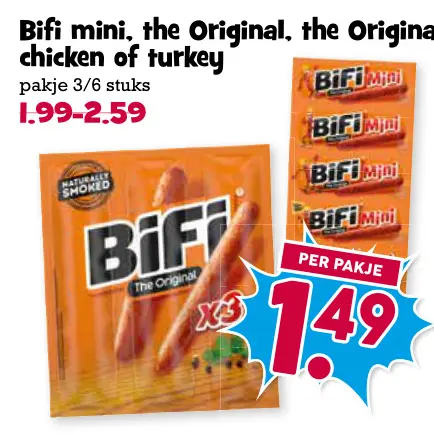 Aanbieding: Bifi mini, the Original, chicken of turkey
