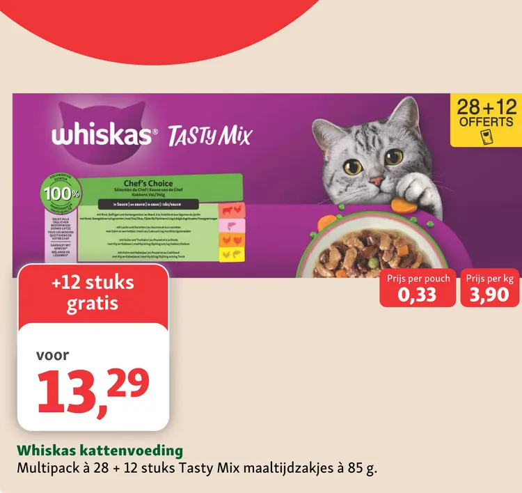 Aanbieding: Whiskas kattenvoeding Multipack Tasty Mix maa