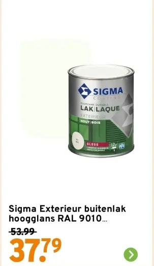 Aanbieding: Sigma Exterieur buitenlak hoogglans RAL 9010.