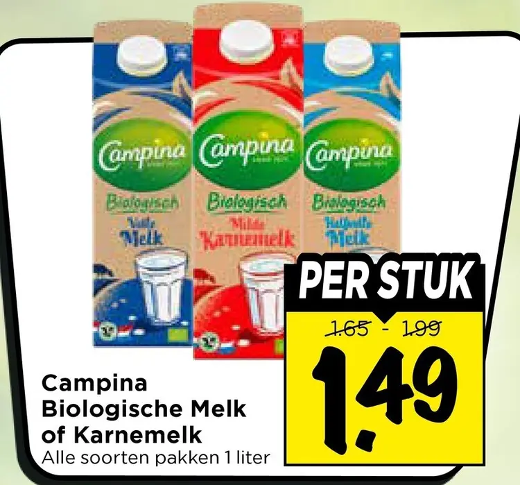 Aanbieding: Campina Biologische Melk of Karnemelk