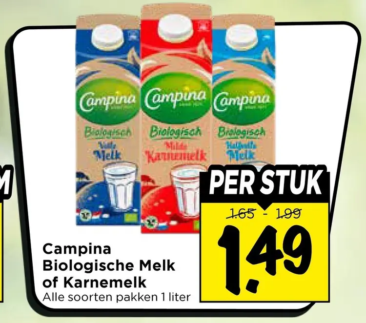 Aanbieding: Campina Biologische Melk of Karnemelk