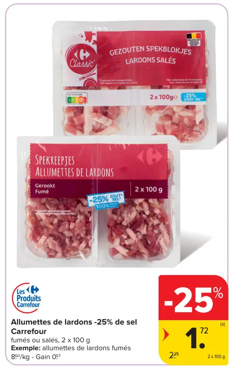 Offre: Allumettes de lardons -25% de sel