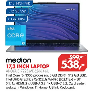 Aanbieding: Medion Akoya E17223 MD62663 NL 17,3 INCH LAPT