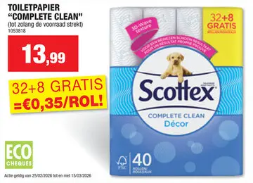 Promotie: Scottex Complete Clean Décor WC-papier 32+8 gratis
