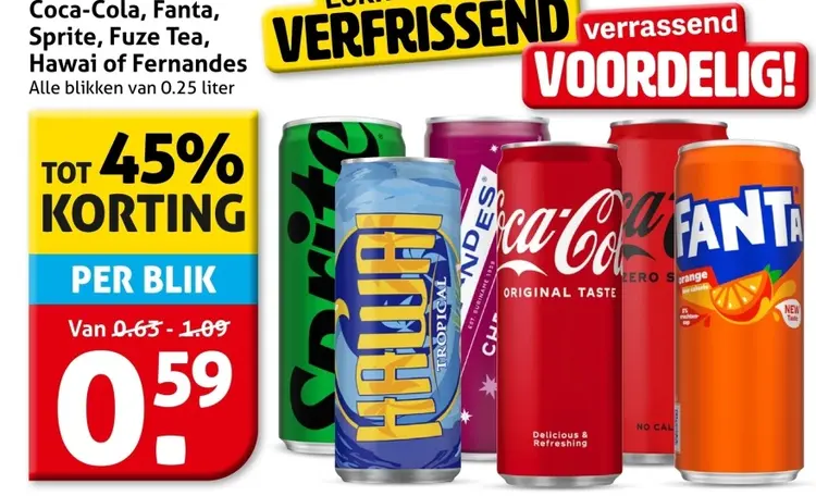 Aanbieding: Coca-Cola, Fanta, Sprite, Fuze Tea, Hawai of Fernandes