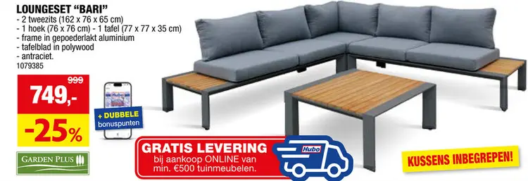 Promotie: Garden Plus Bari loungeset antraciet