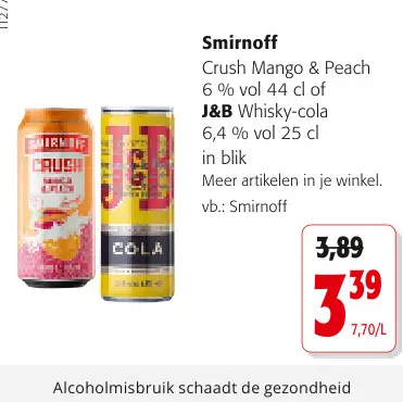 Promotie: Crush Mango & Peach J&B Whisky-cola
