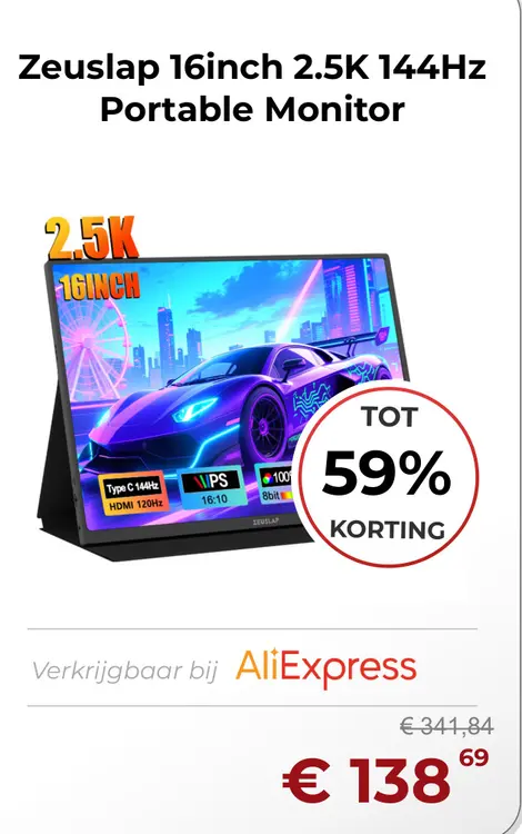 Aanbieding: Zeuslap 16inch 2.5K 144Hz Portable Monitor