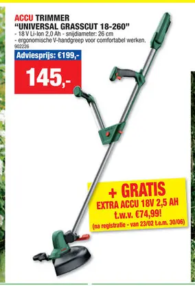 Promotie: Bosch Universal GrassCut 18-260 accu trimmer 18V Li-Ion 26cm