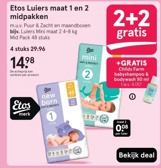 Aanbieding: Luiers maat 1 en 2 midpakken