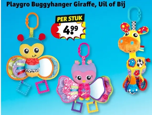Aanbieding: Playgro Buggyhanger Giraffe, Uil of Bij