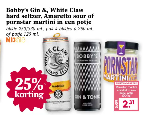 Aanbieding: Bobby's Gin &, White Claw hard seltzer, Amare