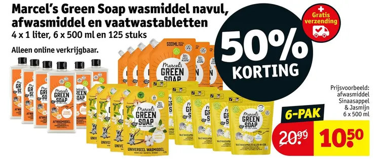 Aanbieding: Marcel's Green Soap afwasmiddel en vaatwastabletten