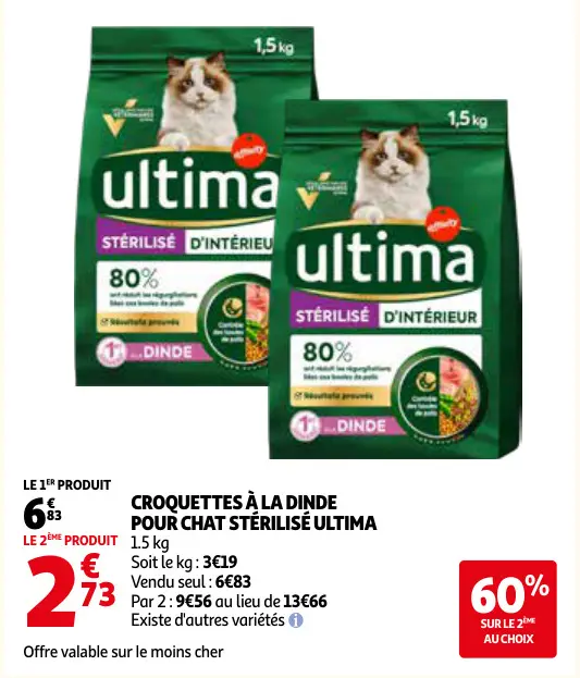Offre: Croquettes à la dinde pour chat stérilisé Ult