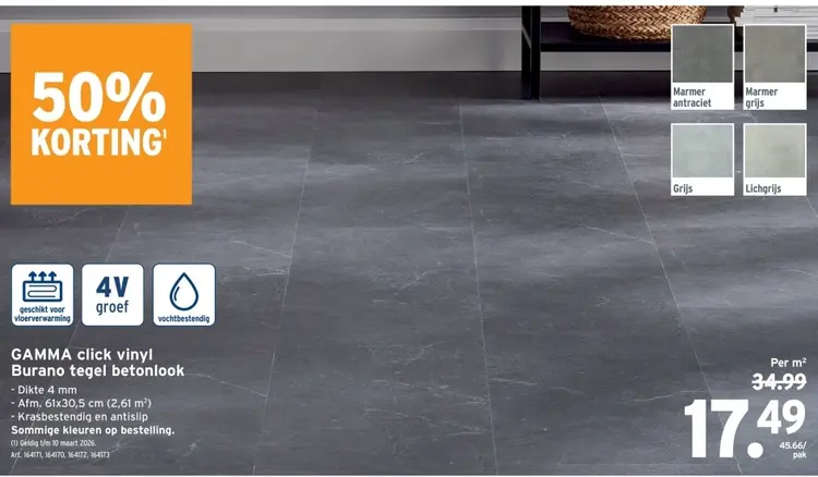 Promotie: GAMMA click vinyl Burano tegel betonlook