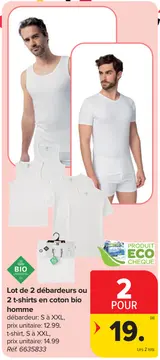 Offre: Lot de 2 débardeurs ou 2 t-shirts en coton bio homme