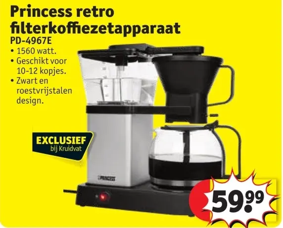 Promotie: Princess retro filterkoffiezetapparaat