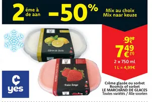 Offre: Crème glacée ou sorbet / Roomijs of sorbet