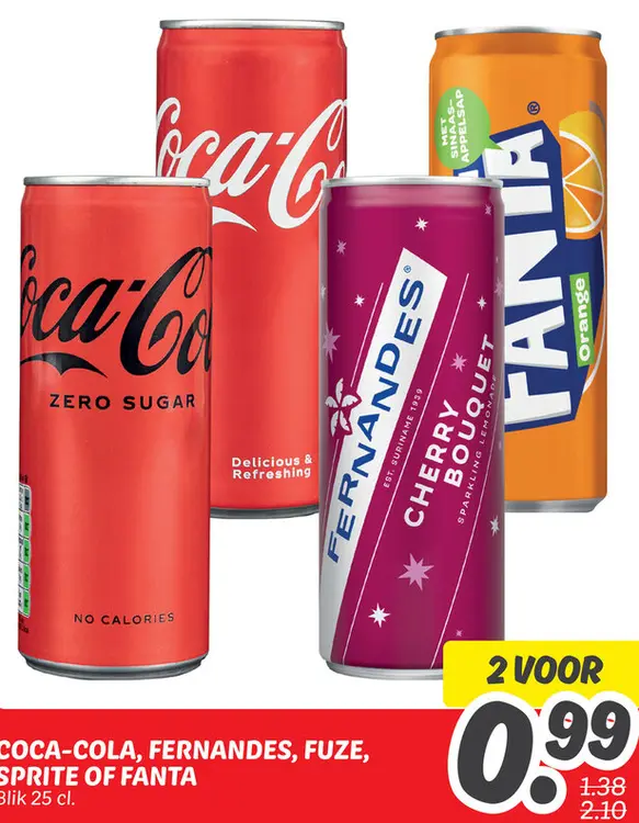 Aanbieding: Coca-cola, Fernandes, Fuze, Sprite of Fanta