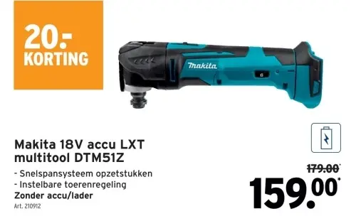 Aanbieding: Makita 18V accu LXT multitool DTM51Z