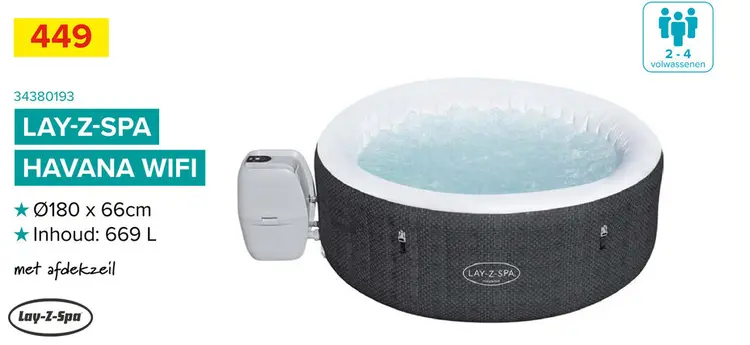 Promotie: Bestway Lay-Z-Spa Havana AirJet - Ø180x66cm - 4 personen - 120 jets - WiFi en Freeze Shield