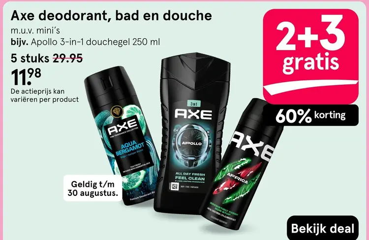 Aanbieding: Axe deodorant, bad en douche