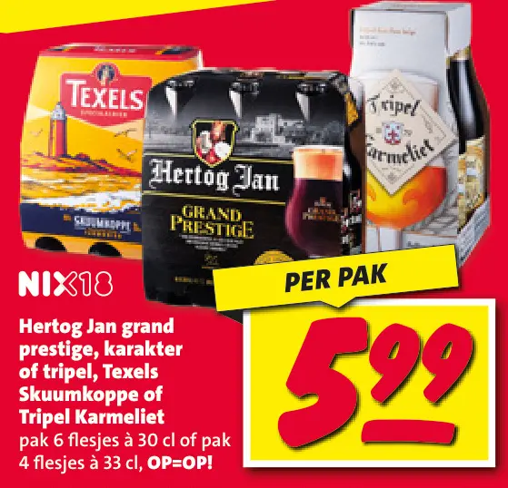 Aanbieding: Hertog Jan grand prestige, karakter of tripel, Texels Skuumkoppe of Tripel Karmeliet