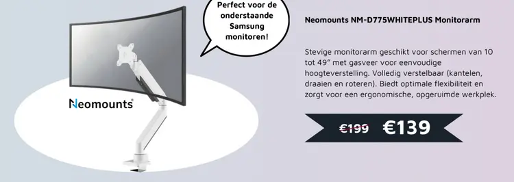 Aanbieding: Neomounts NM-D775WHITEPLUS Monitorarm