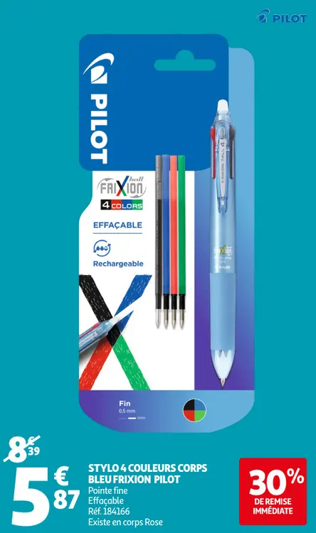 Promotie: Stylo 4 couleurs corps bleu FriXion