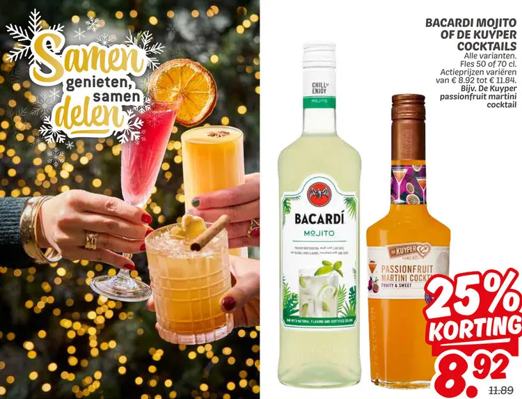 Aanbieding: Bacardi mojito of De Kuyper cocktails