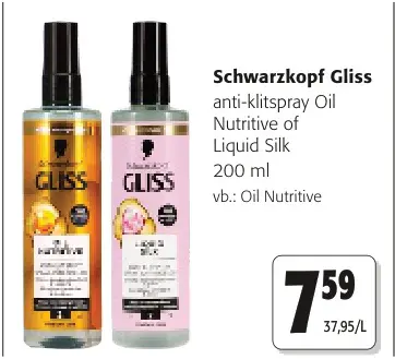 Promotie: anti-klitspray Oil Nutritive of Liquid Silk
