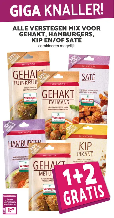Aanbieding: Alle Verstegen mix voor gehakt, hamburgers, kip en/of saté
