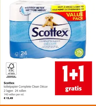 Aanbieding: Scottex toiletpapier Complete Clean Décor