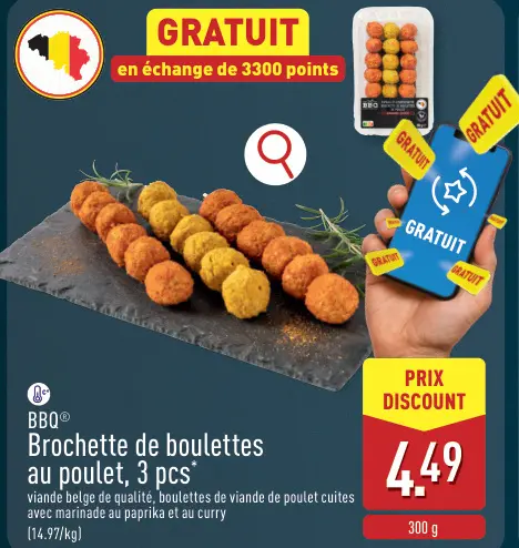 Offre: Brochette de boulettes au poulet, 3 pcs