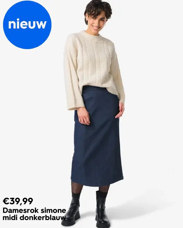 Promotie: Damesrok simone midi donkerblauw