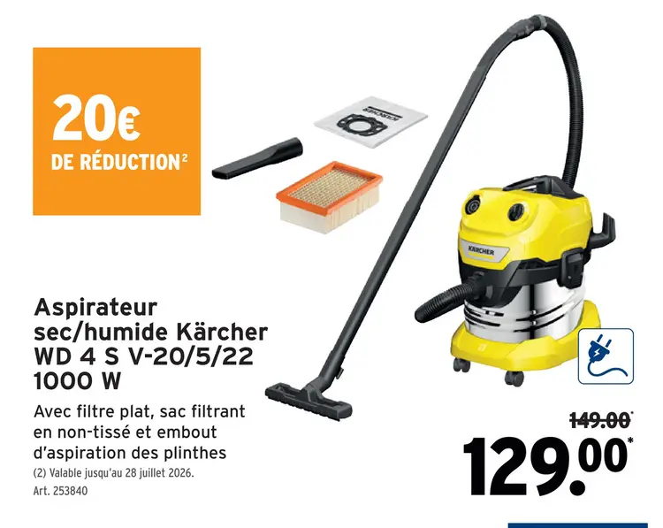 Offre: Aspirateur sec/humide Kärcher WD 4 S V-20/5/2