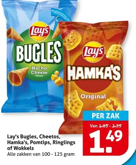 Aanbieding: Bugles, Cheetos, Hamka's, Pomtips, Ringlings of Wokkels