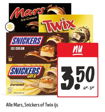 Aanbieding: Mars, Snickers of Twix ijs